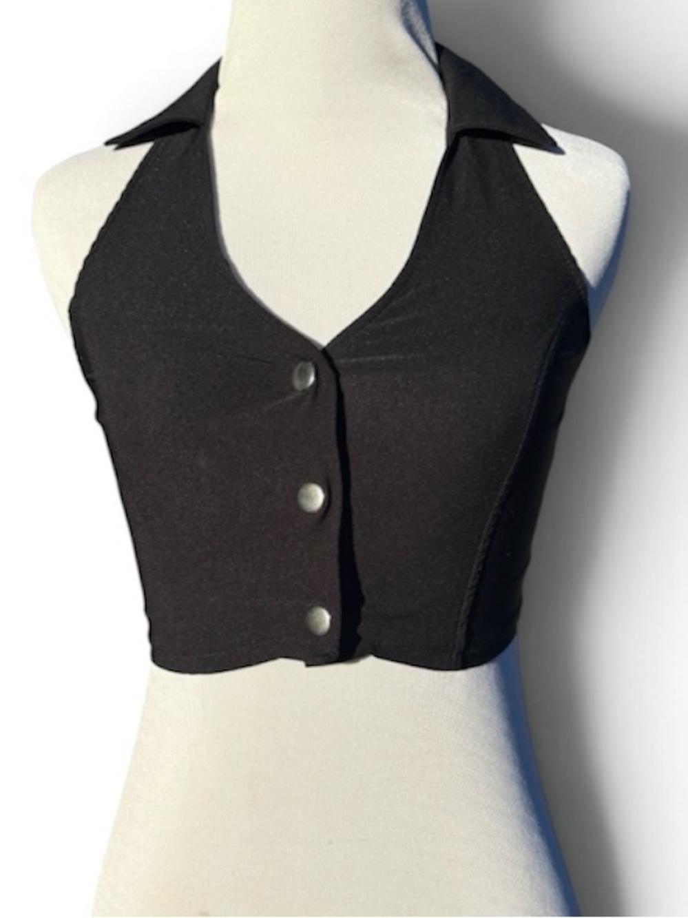 H&M Black Cropped Halter Button Tank